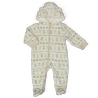 H23570:  Baby Unisex Fairisle Hooded Plush Fleece All In One/ Pram Suit (3-12 Months)